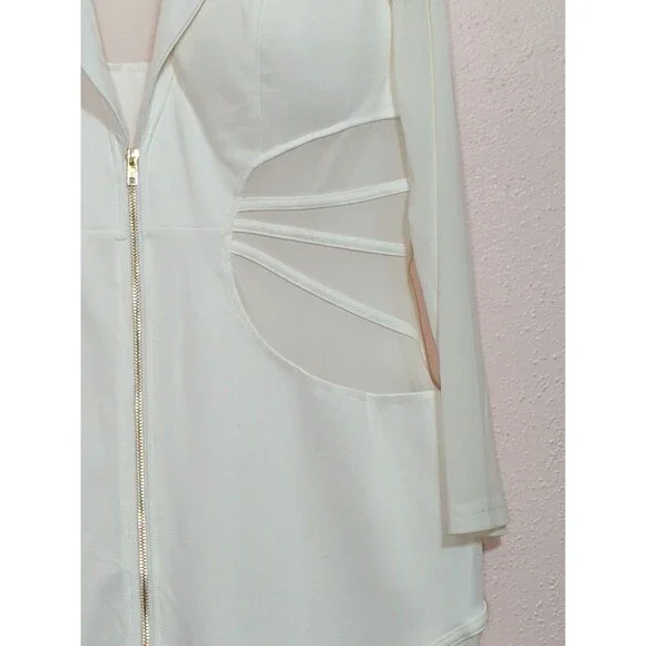 Curvy Sense Blazer Bodycon Dress Womens 2XL Ivory Sheer Mesh Cutout Zip Sexy - Picture 7 of 14